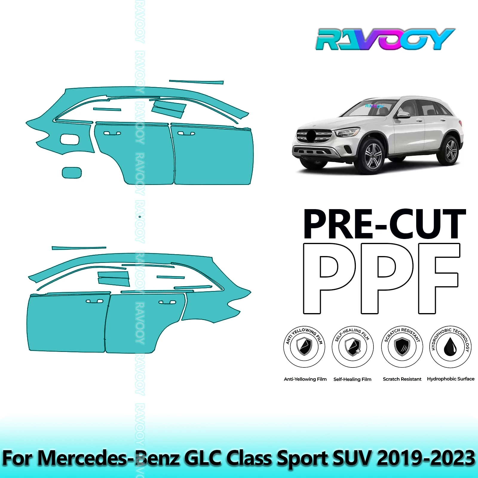 

For Mercedes-Benz GLC Class Sport SUV 2019-2023 8.5mil Pre-Cut PPF Door & A/B Pillar Kit TPU Paint Protection Film Set