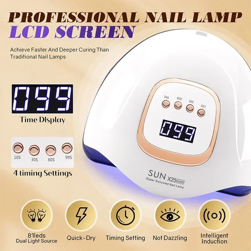 Imagen 2 del producto Lámpara LED UV de 380W para uñas, 81 LED, lámpara de secado de esmalte de uñas en Gel con detección de movimiento, lámpara de manicura de cabina profesional para uso doméstico