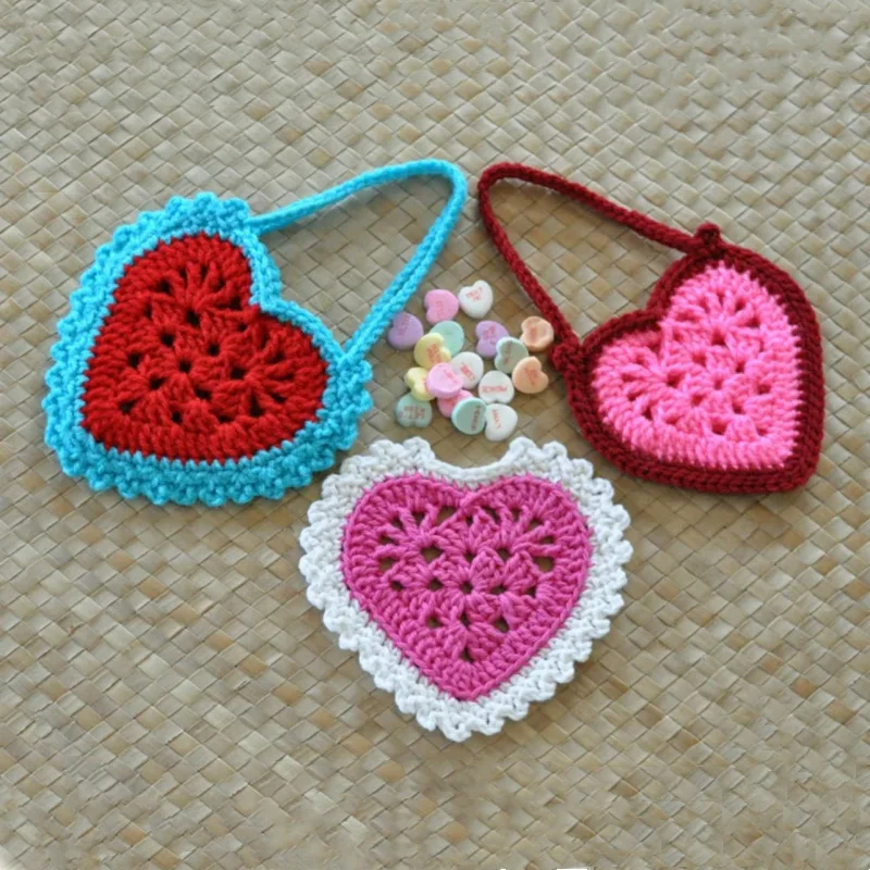 Hand-crocheted Wool Heart-shaped Valentine's Day Hot Selling Women's Gift Single Shoulder or Hand Carrying Multi-purpose Bag 6