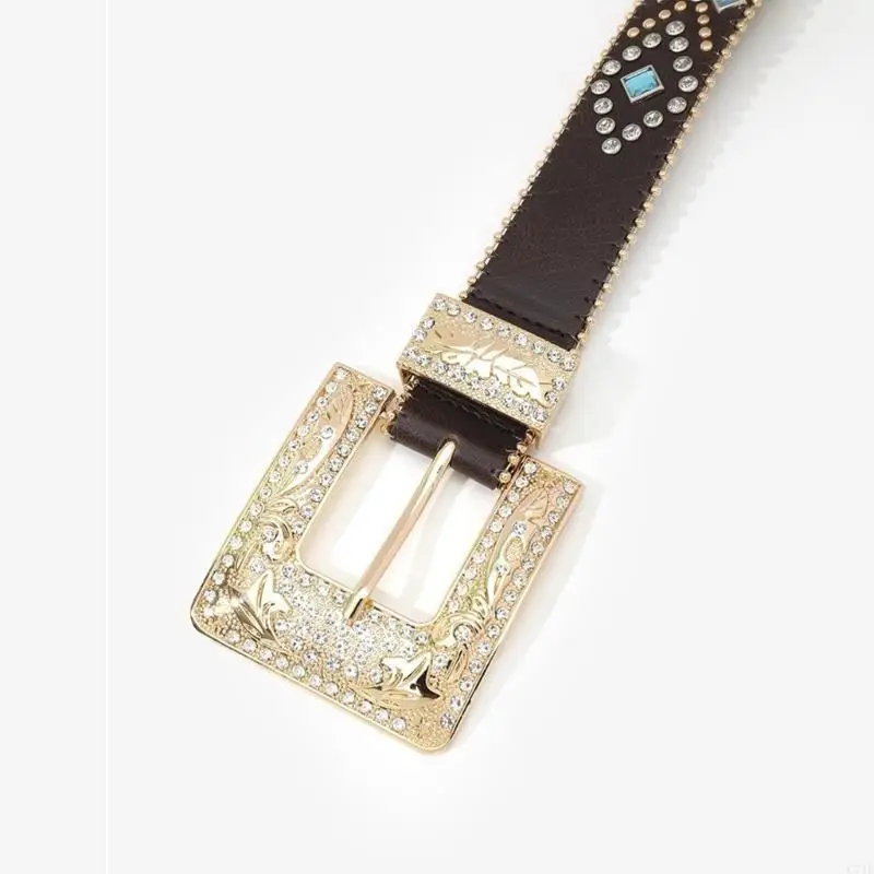 C71F حزام غربي برشام رصع حزام ل شورت جينز حزام النساء الخصر الديكورات السراويل حزام خصر فتاة الخصر اكسسوارات #1