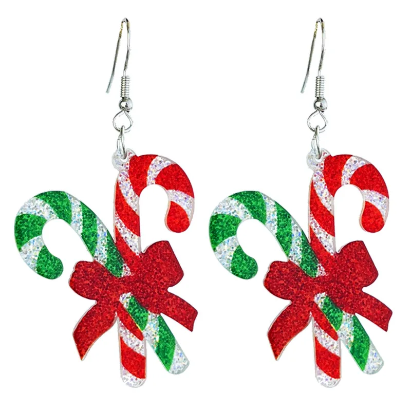 Christmas Sparkling Christmas Tree Gingerbread People Colorful Lights Snowflake Eardrops Bow HOHO Santa shorts Candy Earrings