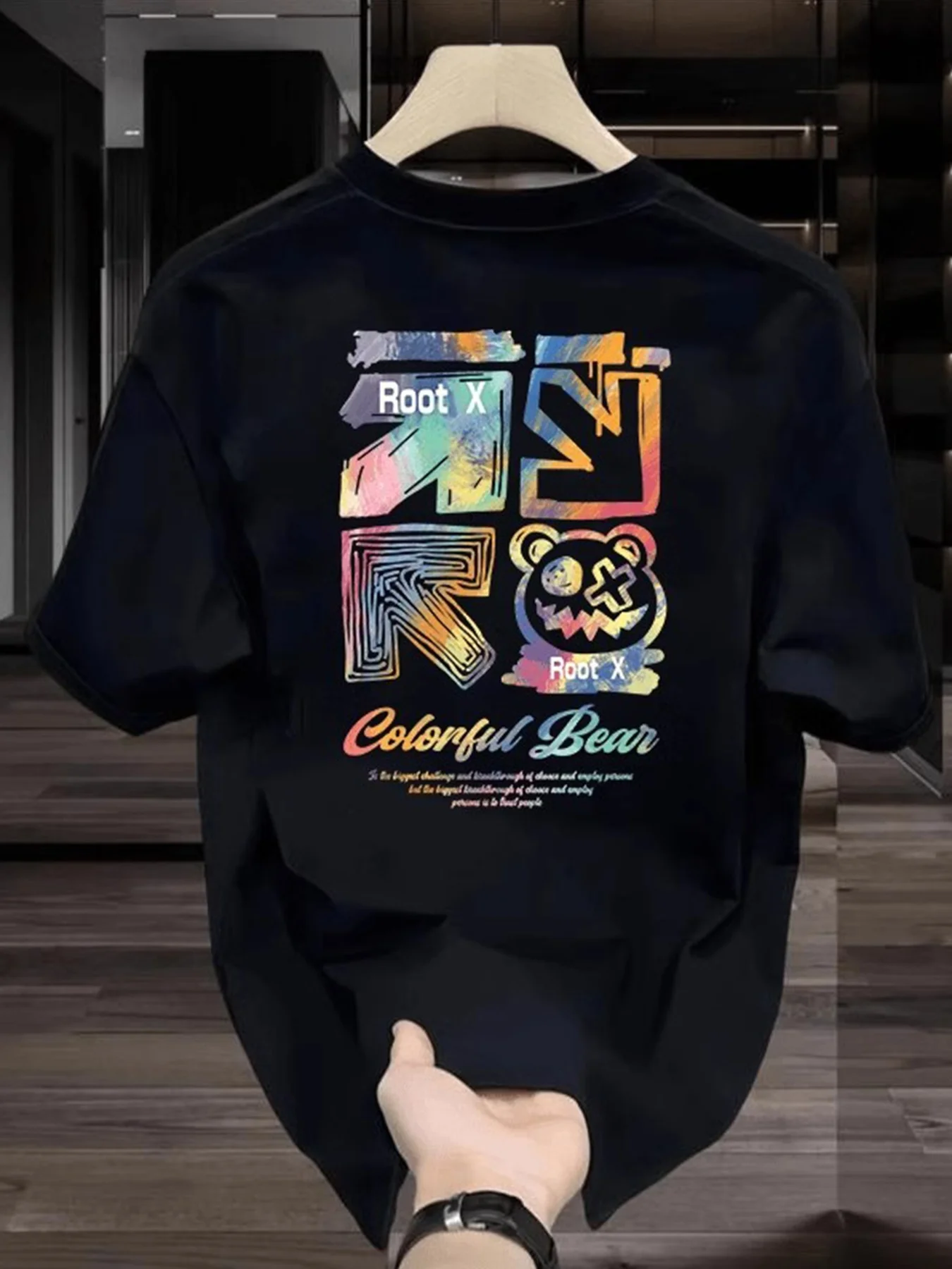 Men's summer cotton T-shirt, street trend print short sleeves