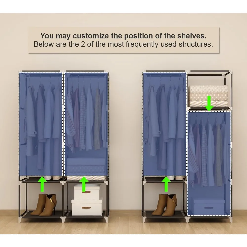 35 Inch Portable Wardrobe Closet for Small Room, Clothing Organizer Storage Rack with Non-Woven Fabric Cover