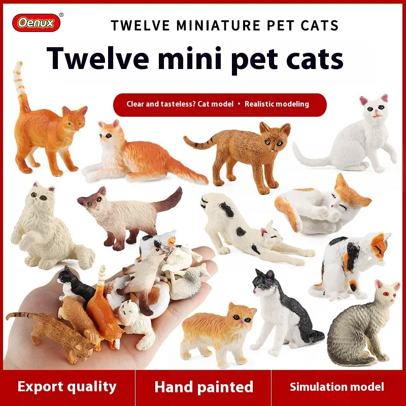 Simulation Solid Mini Pet Cat Animal Figurine Model Persian Cat Wealth Cat Domestic Cat Black Cat White Cat Toy Collectible