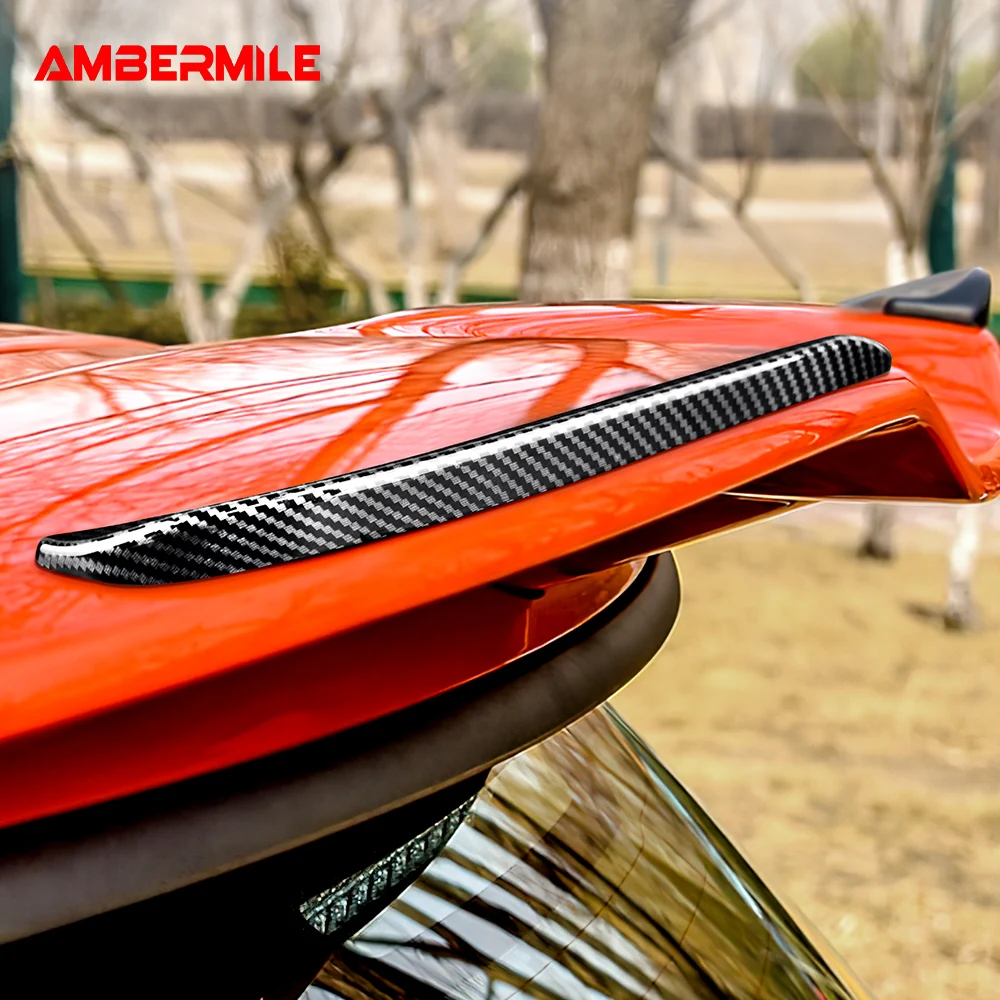AMBERMILE 2pcs Sport Red Carbon Fiber Pattern Rear Wing Trim Spoiler Extension Lip Fins for MINI COOPER F55 F56 S JCW 2014-2022