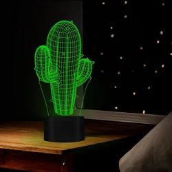 Cactus Night Light for Child 3d Illusion Lamp 7 Color Changing Led Night Lamp Bedroom Decor Nightlight Gift Toys for Kids Baby