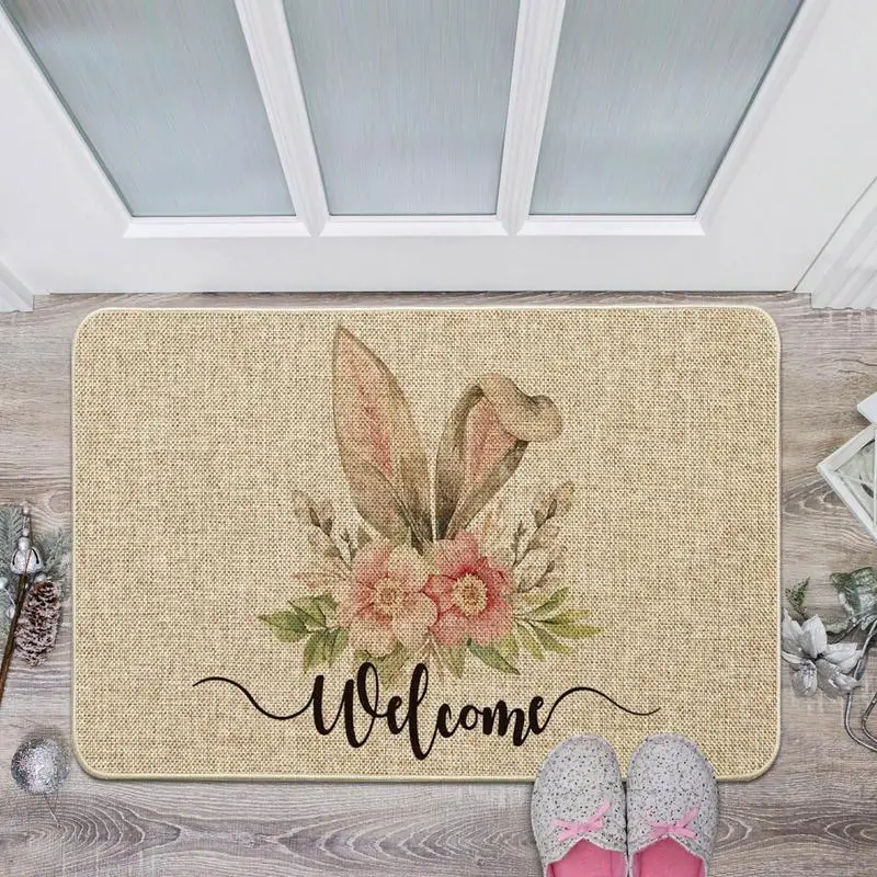 2024 Happy Easter Rabbit Doormat Absorbent Welcome Mats for Front Door Non-Slip Spring Farmhouse Rugs Bunny Home Decor