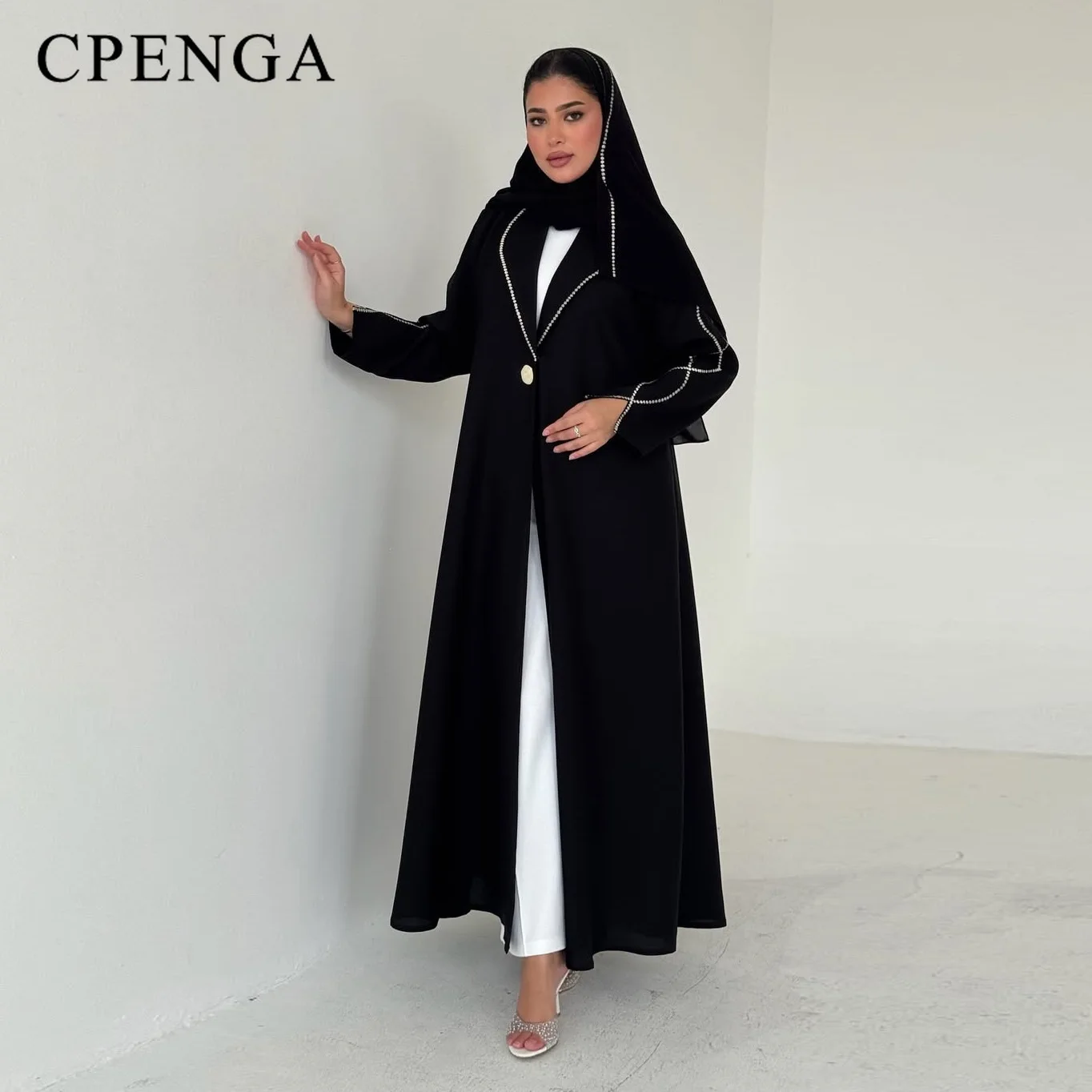 Ramadan Two-piece Dubai Modest Abaya Dress with Hijab Elegant Middle Eastern Muslim Women Black Cardigan Islamic Turkey Robe