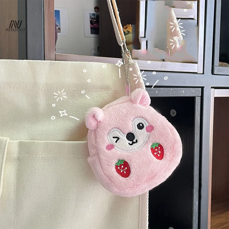 Cute Cartoon Mini Strawberry Animals Plush Zero Wallet Girl Coin Wallet Key Storage Bag Children's Holiday Party Gifts