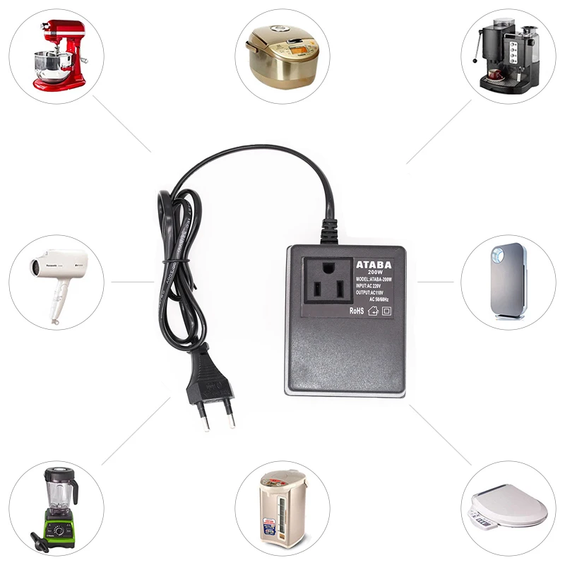 Imagem -06 - Conversor Inversor 220v a 110v Transformador Step Down Transformador Conversor de Tensão Adaptador de Alimentação Viagem ue Eua Plug 200w