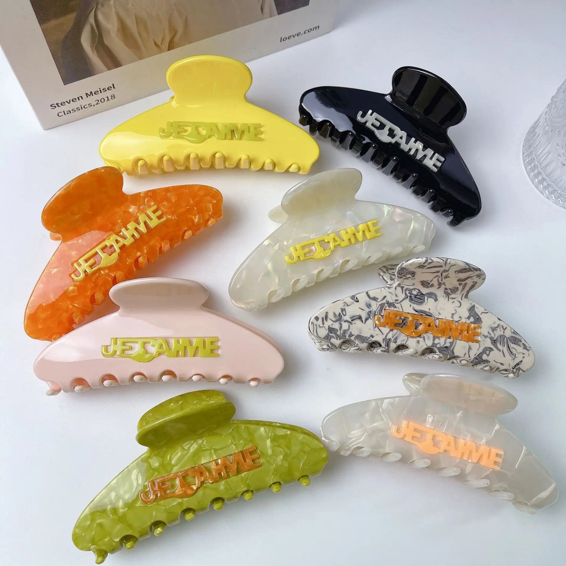 Clipe de garra de carta de concha curvada, meninas doces e legais, cor contrastante, ácido acético, grampo de cabelo