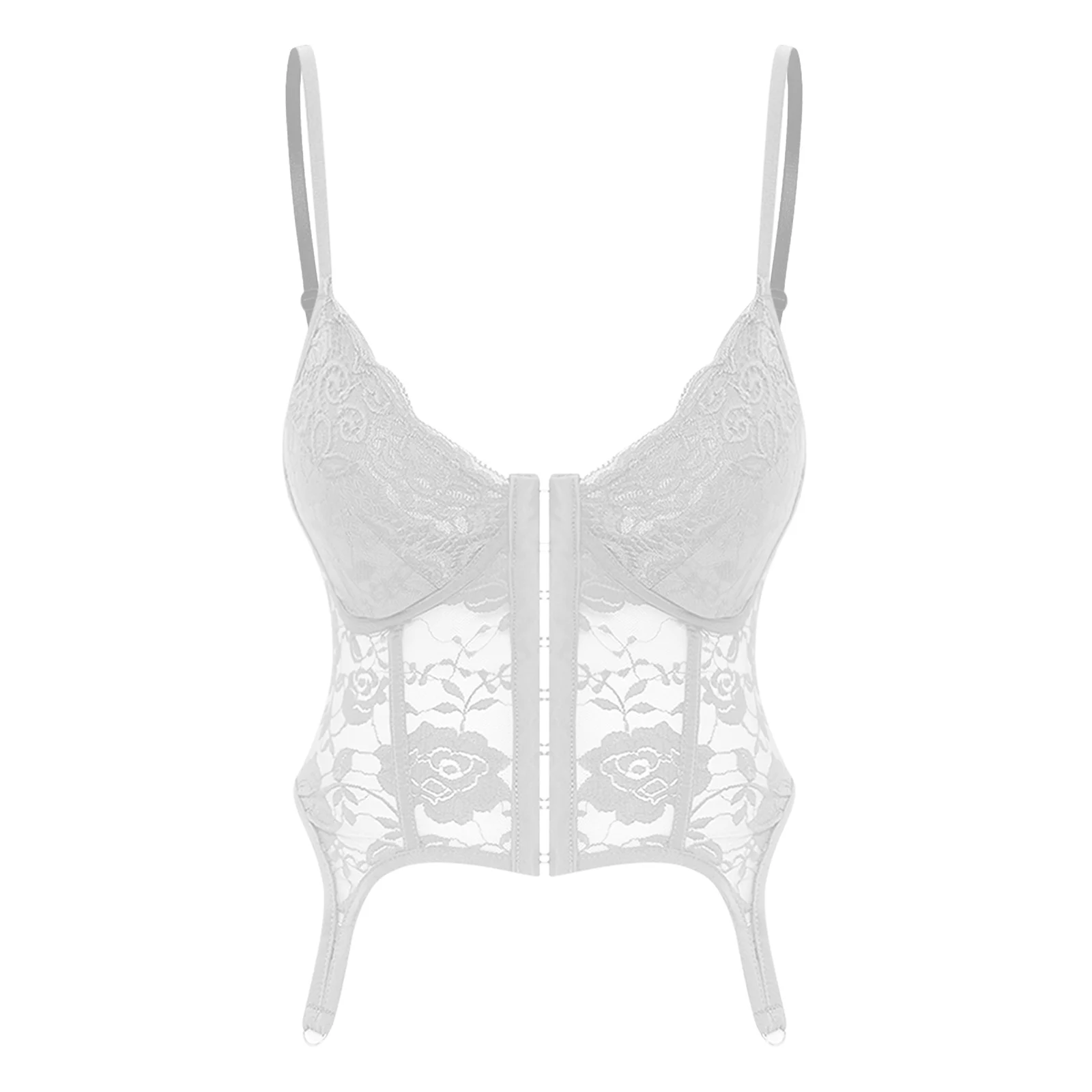 Women Gothic Lace Corset Spaghetti Straps Sleeveless Mini Camisole Sexy Lace-up Lingerie Bra Tops Rave Parties Night Club Wear