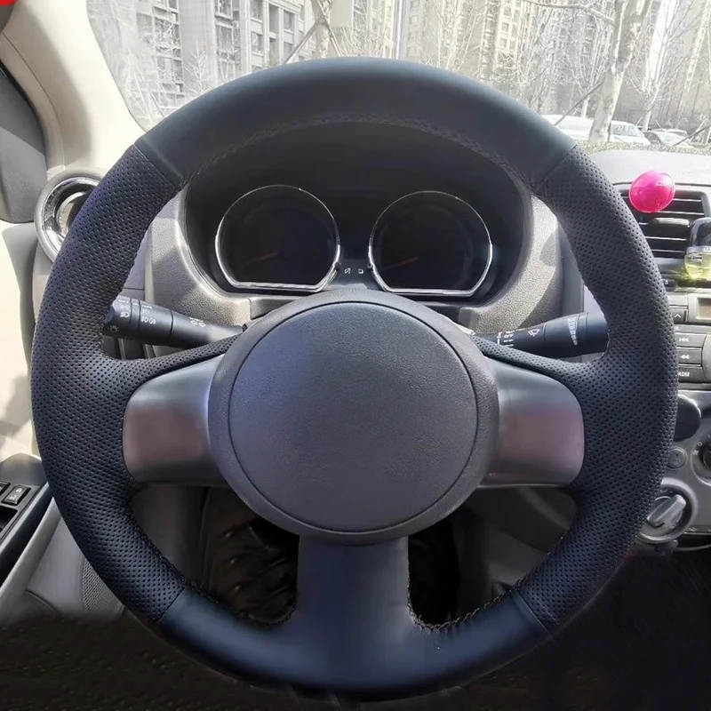 

Car Steering wheel Cover For Nissan March Sunny Versa 2013 Almera Auto Parts DIY Hand-stitched Black Genuine Leather