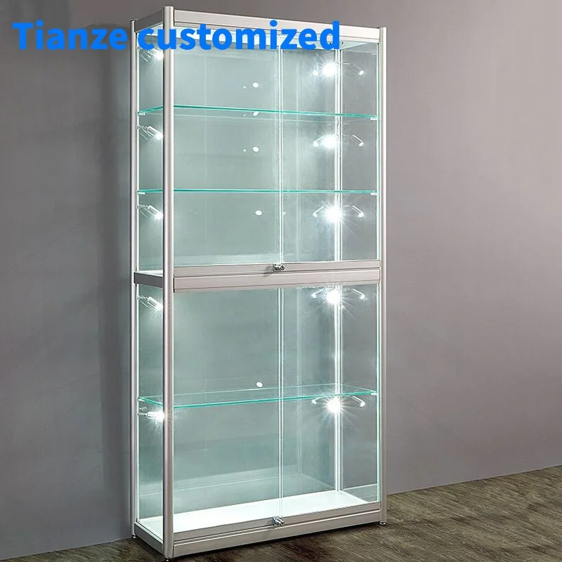 (Customized) Retail Store Locking Glass Display Stand Showcase with SlidingAluminum Frame Curio Cabinet Glass Display