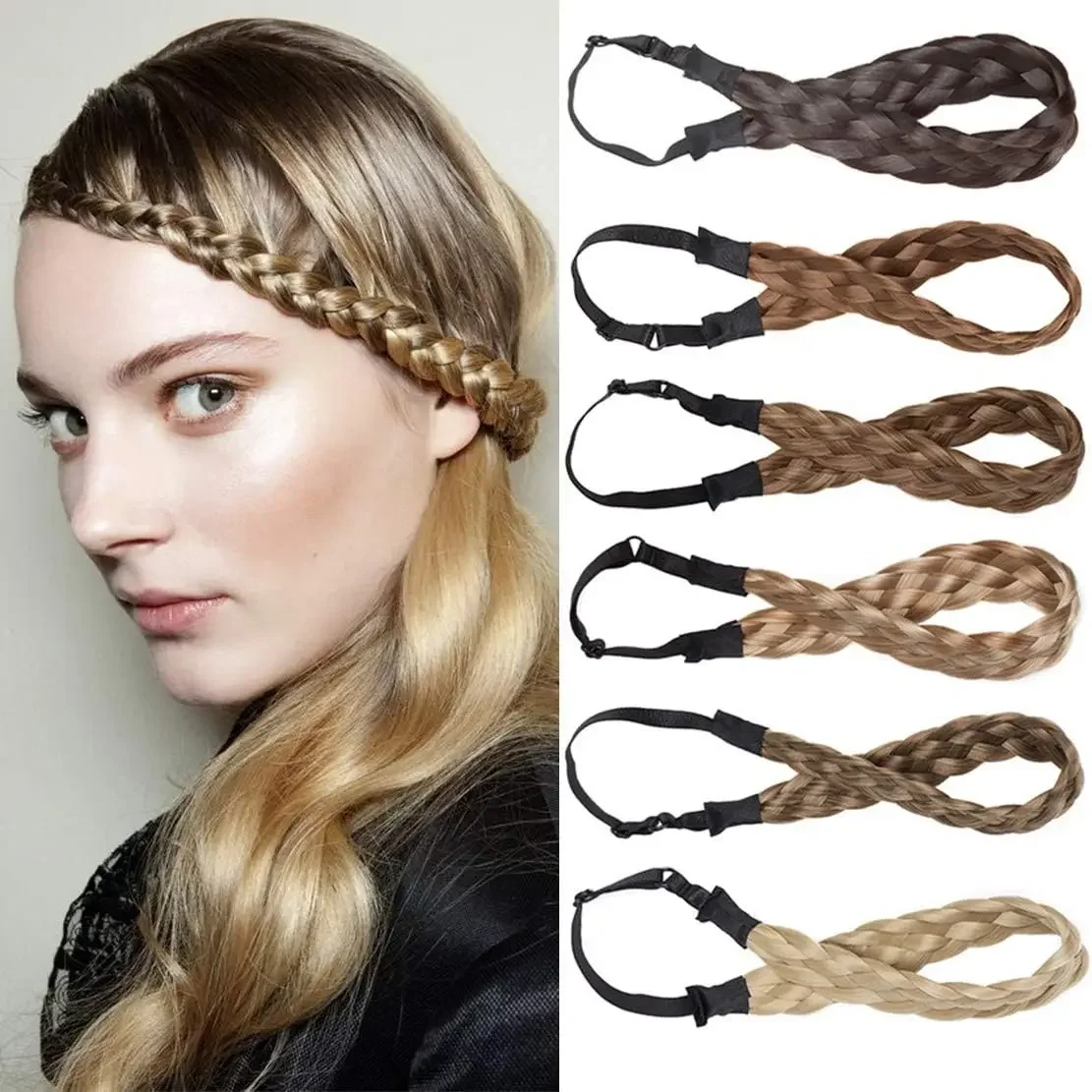 Synthetic Wig Headband Fishtail Braids Hair with Adjustable Belt Plaited Hairband Bohemian Style Women Hairstyle Hairpieces