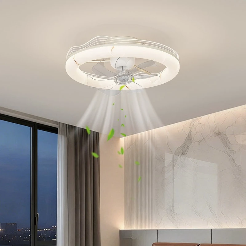 French Ceiling Fan Lights Simple Modern 360 Degree Shaking Cream Style Children's Master Bedroom Minimalist LED Ceiling Fan Lamp