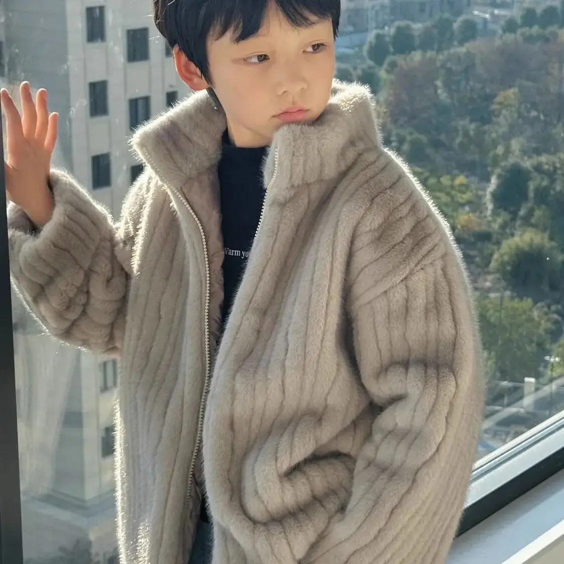 

Children's Plush Jacket Autumn and Winter Boys and Girls Thick Lamb Wool Cotton Coat Little Bear Ear fur coat