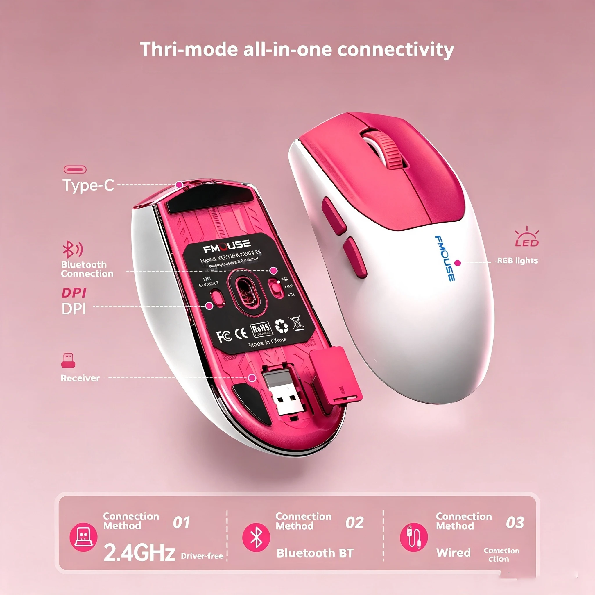 Wireless Tri-mode Gaming Mouse Wired BT 2.4G Lightweight Ergonomic Mice Silent Click Office Computer Gaming  E-Sport PC Laptop