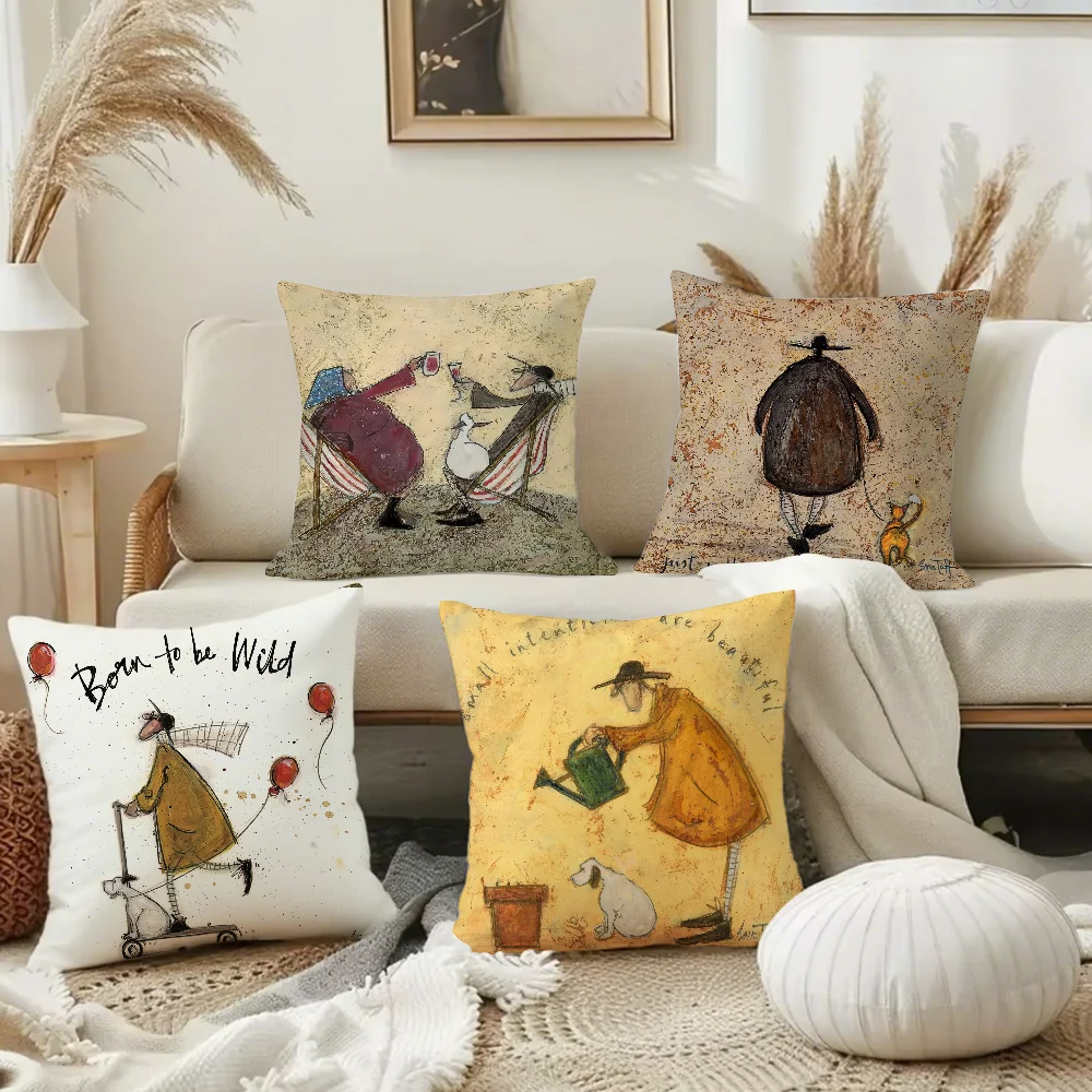 S-sam toft art Pillow Case Square Double-Sided Printing Short Plush Sofa Cushion Cover Bedside Pillow