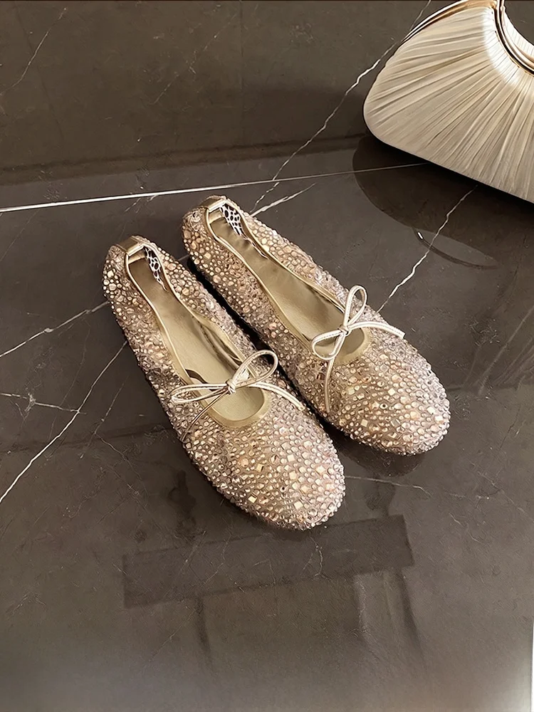 ballet-mary-jane-shoes-with-water-diamond-knot-hollow-out-fish-net-design-fashionable-commute-style-women's-flats