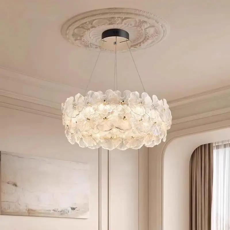 Luxury Lotus Leaf Glass Chandelier Living Room Decor Led Light Living Dining Bedroom Villa Pendant Lamp Indoor Lighting Fixtures