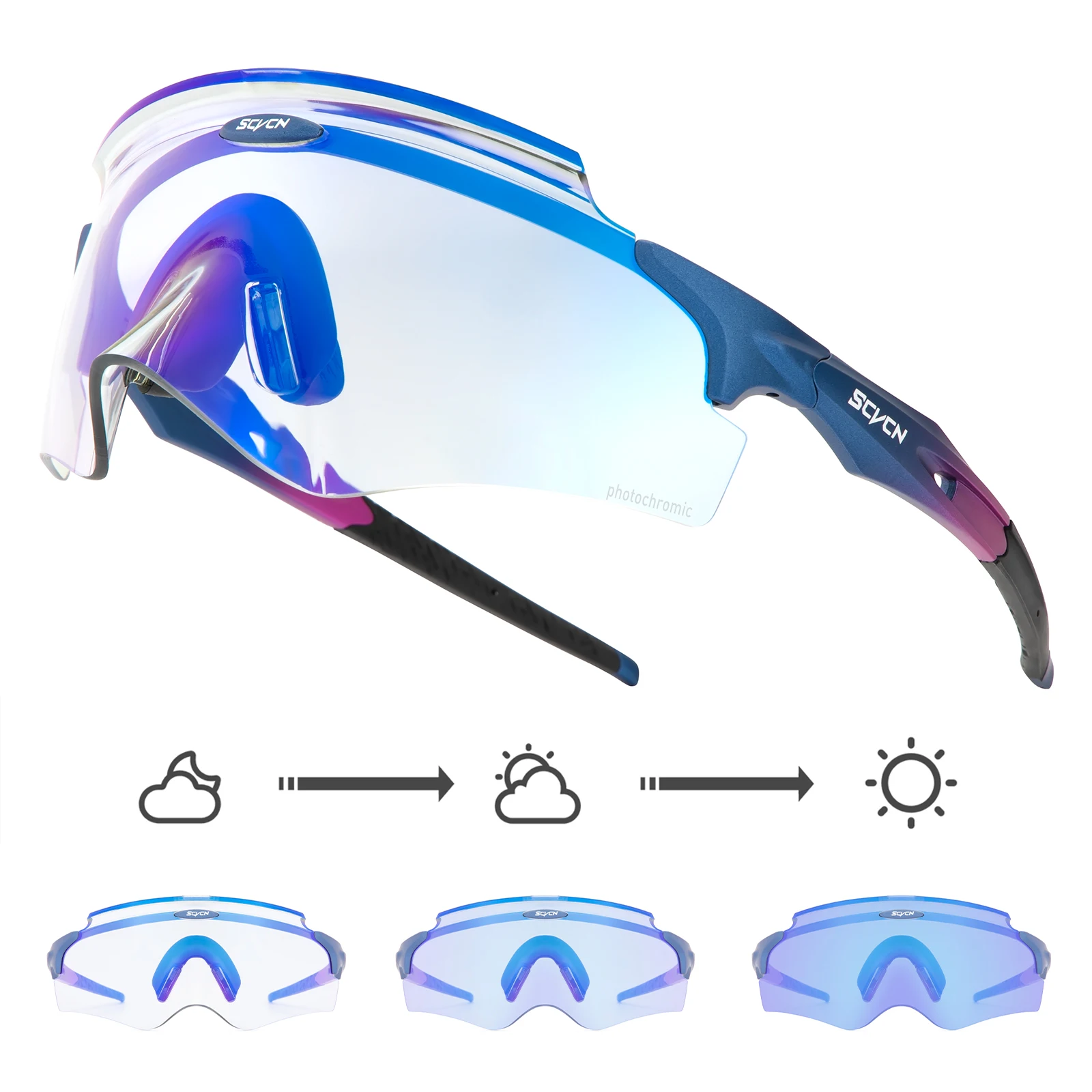 Scvcn Blue Photochromic Cycling Sunglasses for Men RED Photochromic MTB Bike Glasses Cycl Mountain Bicycle Goggle Sports Eyewear