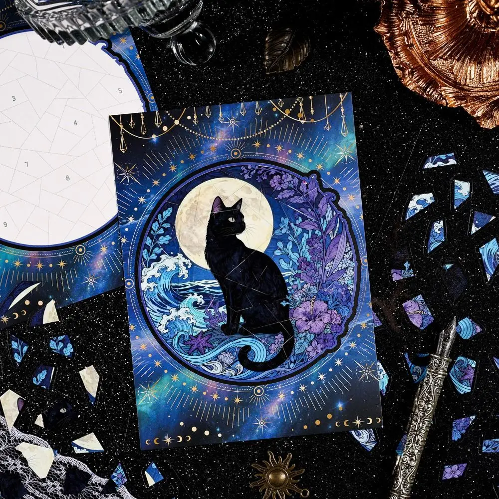 Cute Black Cat Scrapbook Hard Sticker DIY Craft Black Cat Theme Cardboard Bookmark 3D Design Scene DIY Collage Decor Kawaii view 5