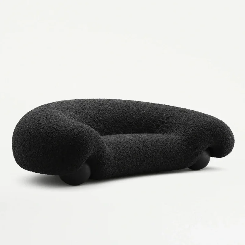 %Classic Modern Black Sofa Sherpa Fabric Short Solid Wood Legs Lamb Fleece Loveseat for Apartment Hotel Villa