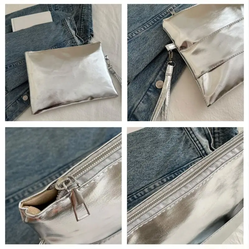 

X90D Sophisticated PU Clutch Bag Metallic Envelope Purse for Casual or Formal Outfit