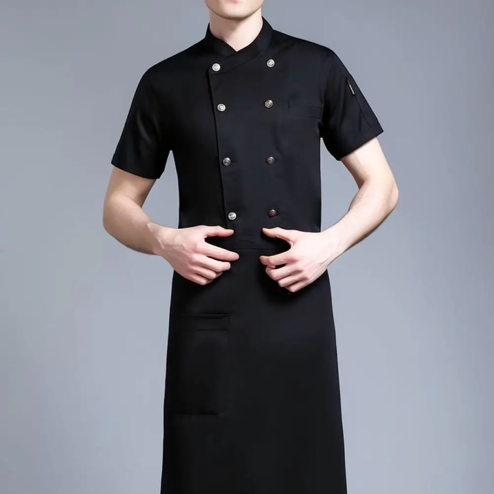Breathable Chef Jacket Cotton Kitchen Working Apparel Elastic Summer Restaurant Catering Waiter Uniform Soft Shirt Top