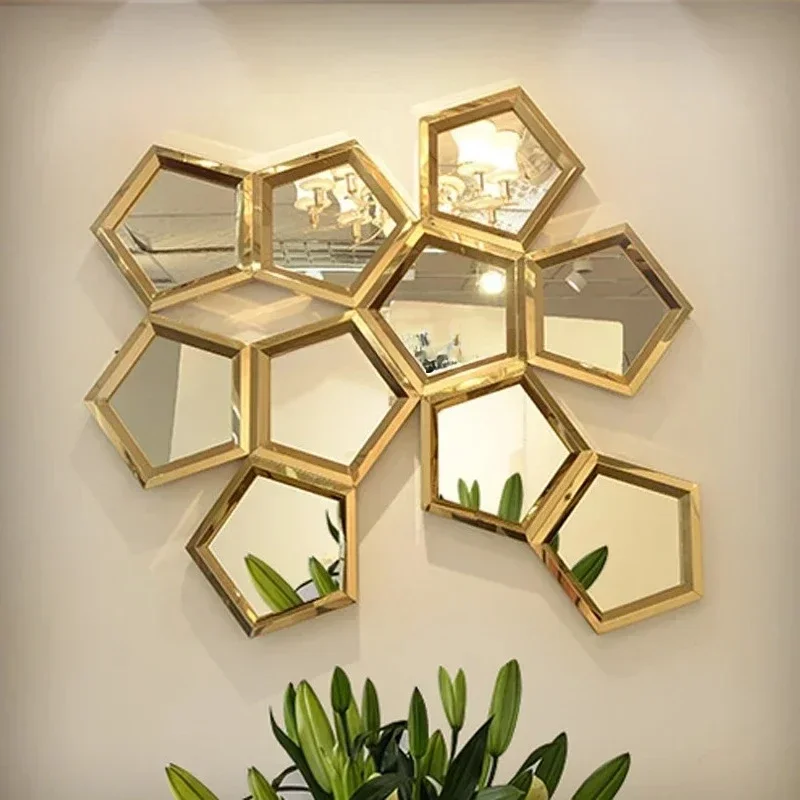 A  ss CWall-mounted hexagonal splicing fashionable multilateral rhombuscombination mirror wall-mounted special-shaped decorative