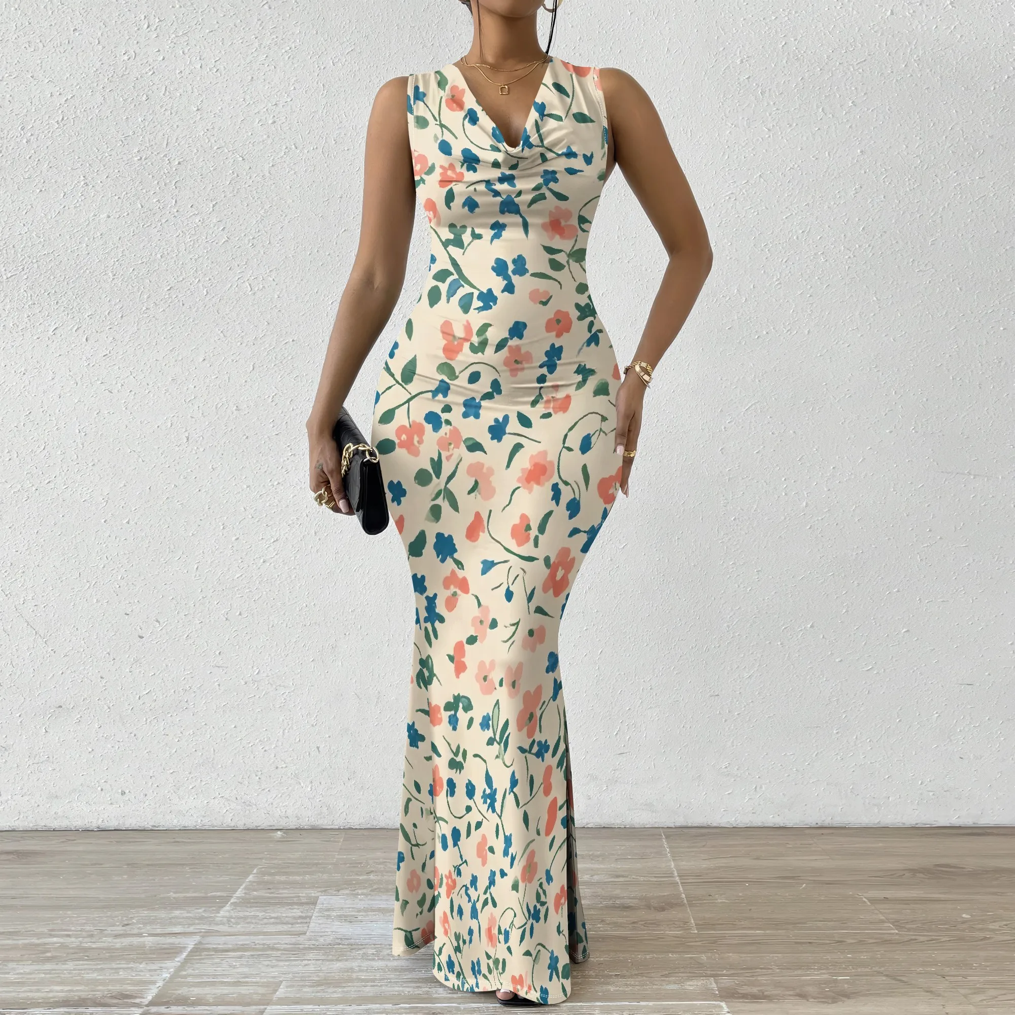 

Floral Print Maxi Dress XS-2XL, Sleeveless V-Neck Dress for Women, Perfect for Spring Outings & Garden Parties