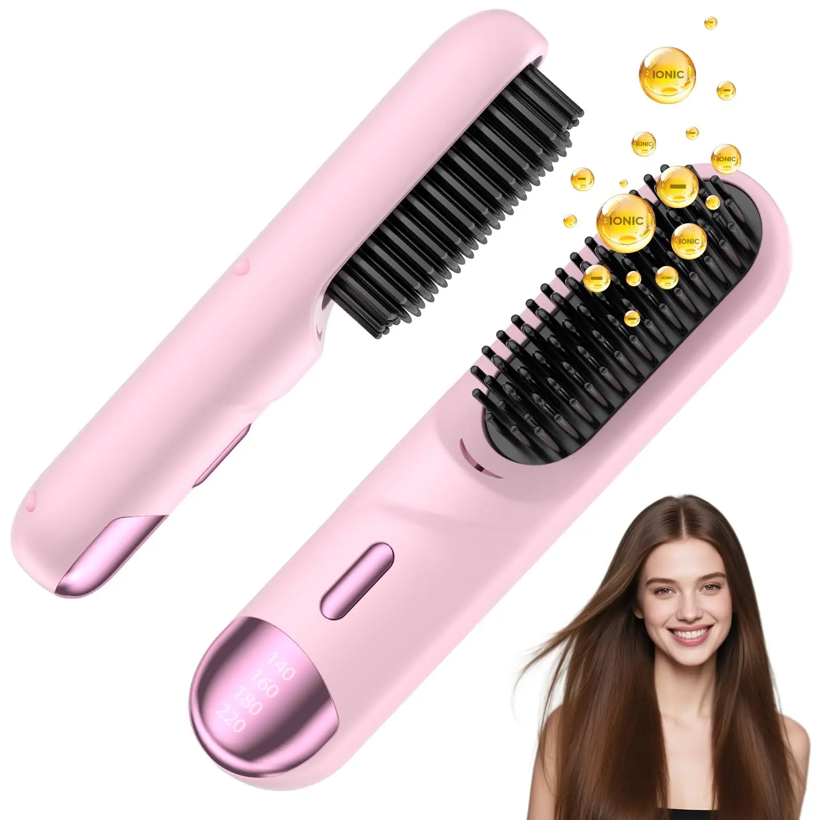 

2025 Hair Straightener Brush Negative Ionic Portable Hair Straightener Comb for Women with 4 Temps Fast Heating Ceramic Coating