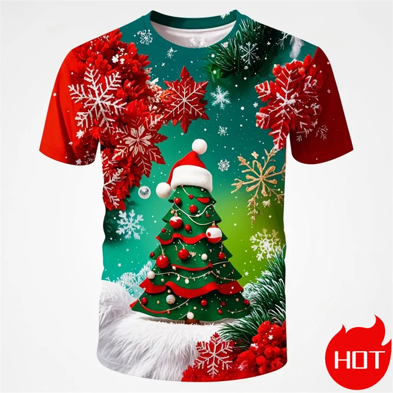 Summer Fashion 3D Merry Christmas Printing T Shirt Cute Santa Xmas Christmas Trees Graphic T-shirts Men Funny Snowmen Tee Shirts