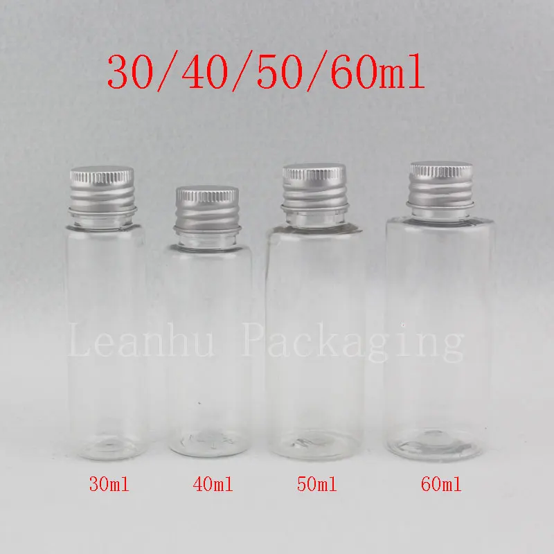 30ml 40ml 50ml 60ml empty transparent cosmetic bottles with aluminum lid , clear travel size plastic bottle with sealed lid vial