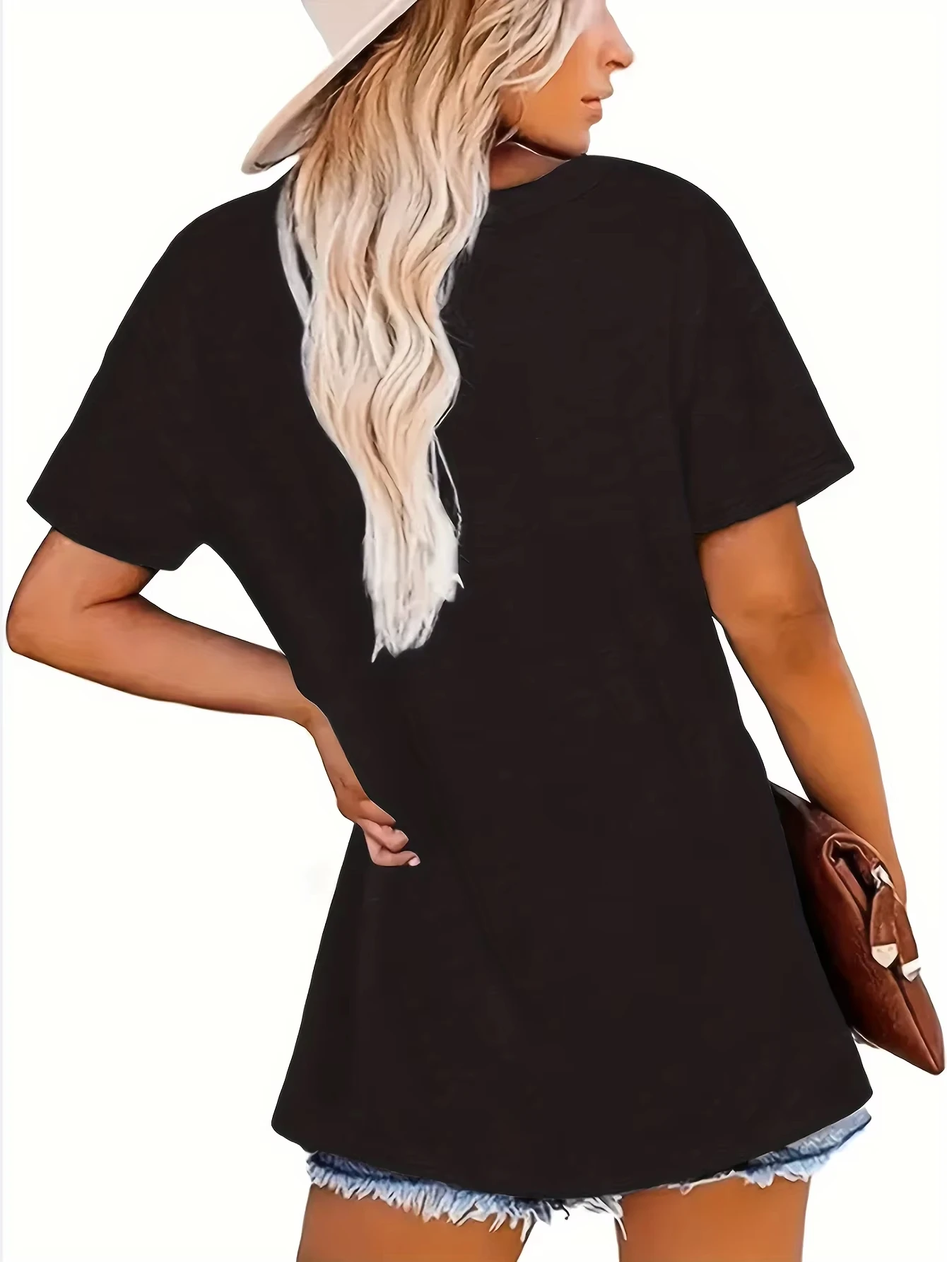 تي شيرت نسائي بلون سادة برقبة تي شيرت ناعم يومي كاجوال للاستخدام اليومي أساسي، أزياء موسمية مريحة بأكمام قصيرة