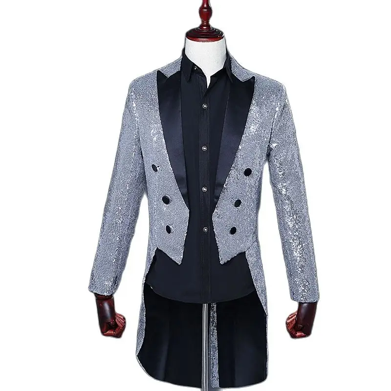 Blazer smoking impreziosito con paillettes in oro lucido Blazer da uomo Nightclub DJ Party Wedding Tailcoat Suits Men Stage Singer Costume Homme