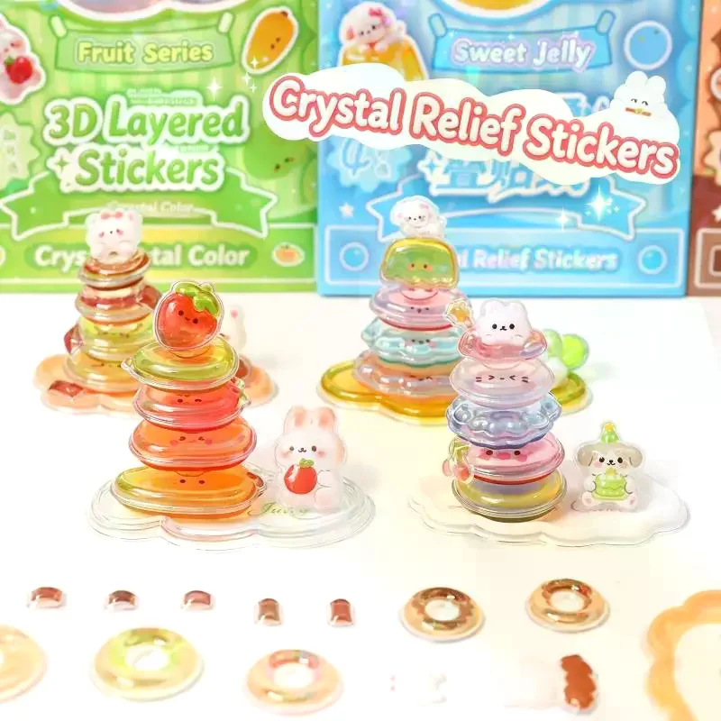 3D Stacked Crystal Cute Animal Stickers Waterproof Glitter Shiny Decals for Boys Girls Scrapbooking Diary Notebook DIY Art Work