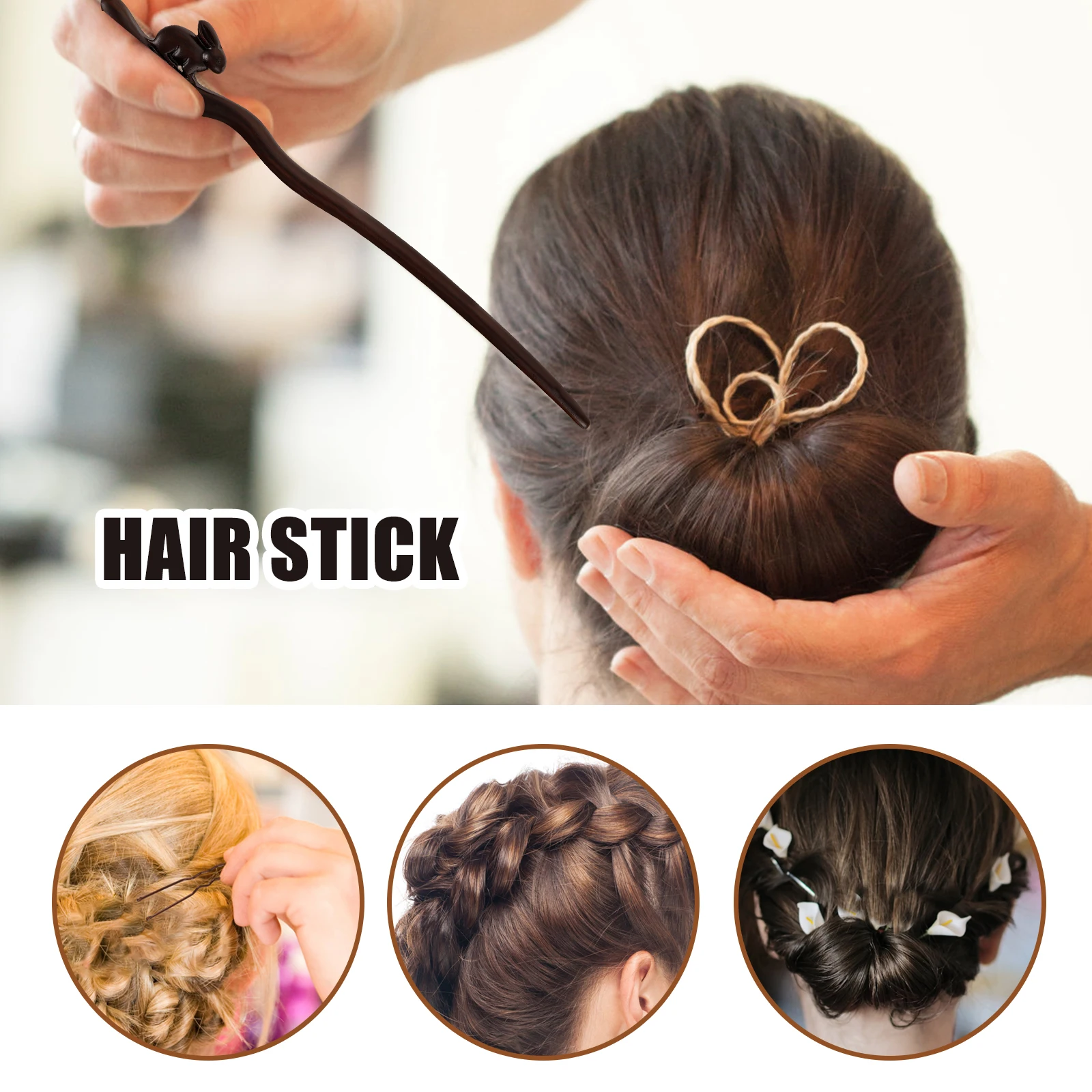 

Bunny Hairpin Wooden Sticks Black Ebony Retro Accessories Women Hair Decorations Long Hair Bun Chopsticks Smooth Edges Formal