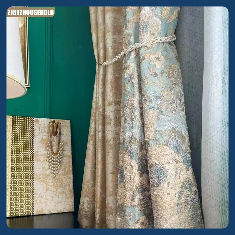 

French Light Luxury Romantic Blackout Curtains for Living Dining Room Bedroom Heat Insulation Floating Window Finished Products