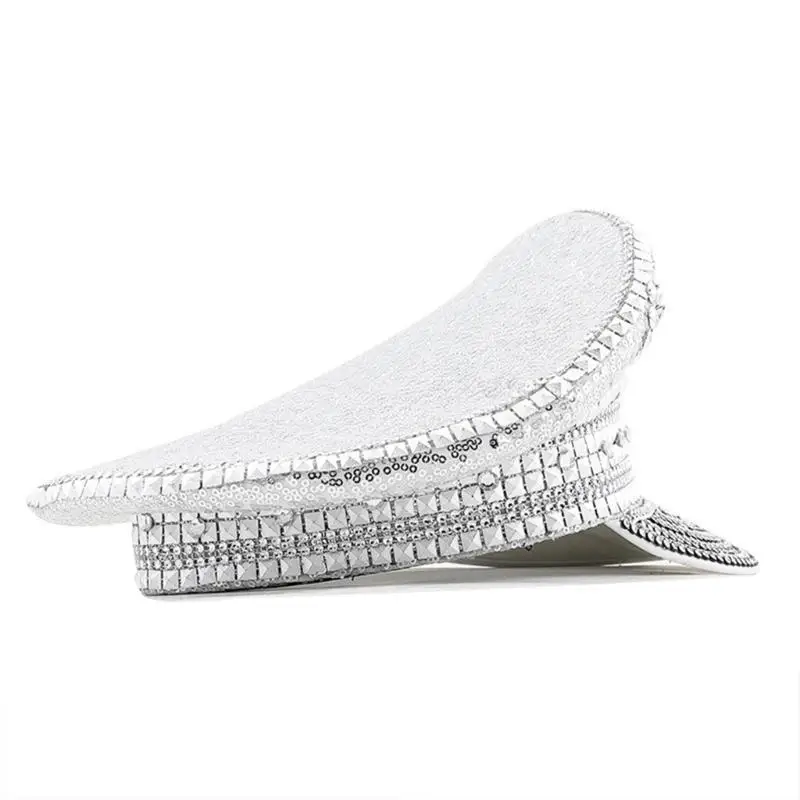 

652F блестящая шляпа со стразами для костюмированной вечеринки для невесты, кепка для косплея, блестящая темно-синяя шляпа, для