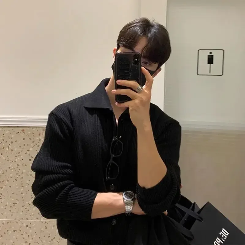 Men Sweater Coat Korean Fashion Knitted Coats Men Streetwear Slim Fit Casual Cardigan Coats