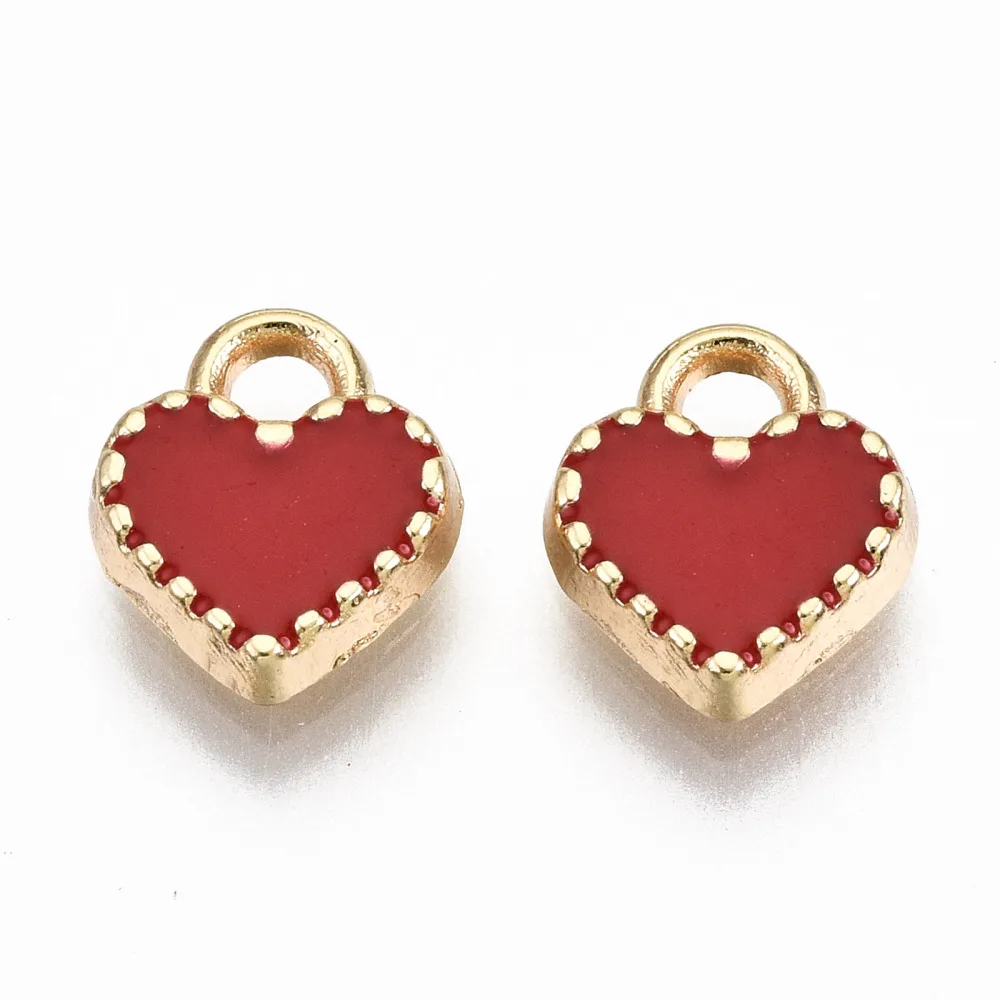 100Pc Enamel Heart Charm Heart Pendant for Women Jewelry Making 8.5x7.5x2mm Hole: 1.6mm