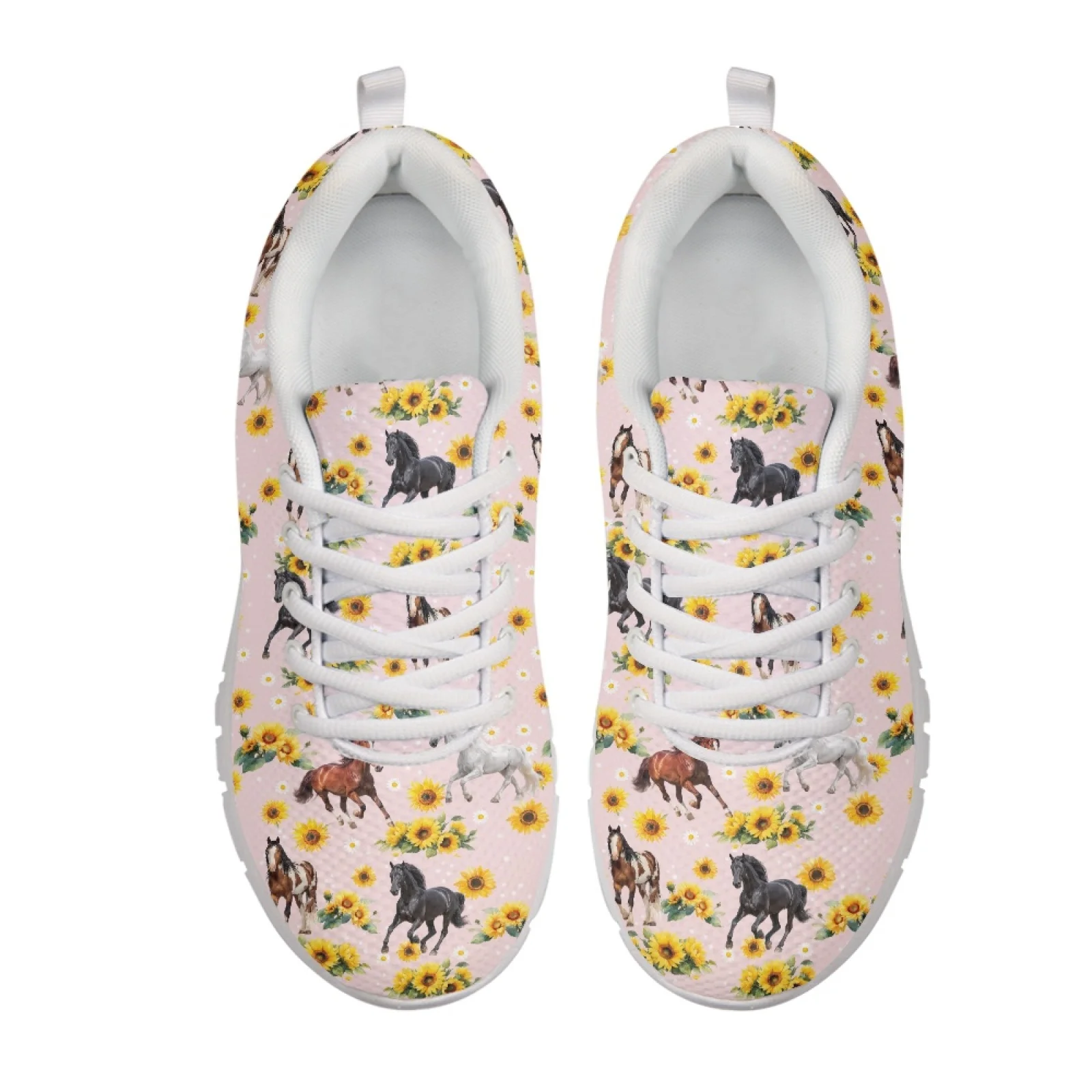 Coloranimal Lightweight Lace-up Tennis Shoes for Women Mens Athletic Trainers for Training Sunflower Horse