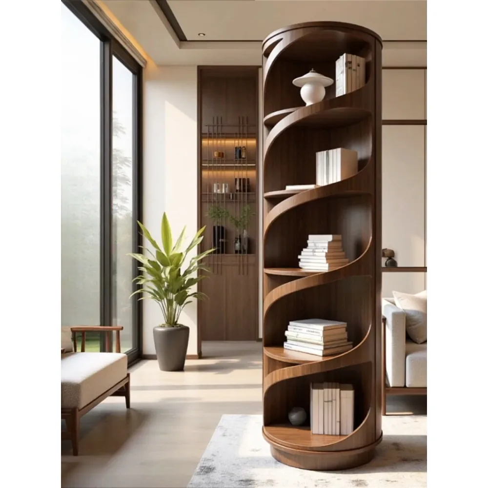Creative Home Rotating Bookshelf Solid North American Black Walnut Wood Living Room Display & Storage Shelf 360° Spin Organizer