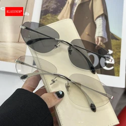 KLASSNUM 2026 New In Women Y2K Sunglasses Rimless Luxury Brand Sun Glasses Future Korean Styles Cat Eye Frame Anti UV400 Glasses
