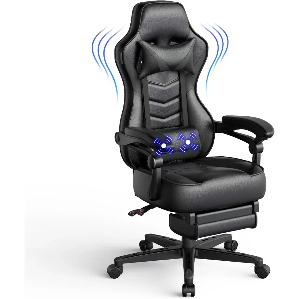 Gaming Chair with Massage for Adults Ergonomic Racing Style High Back Computer Chair with Footrest Headrest and Lumbar Support