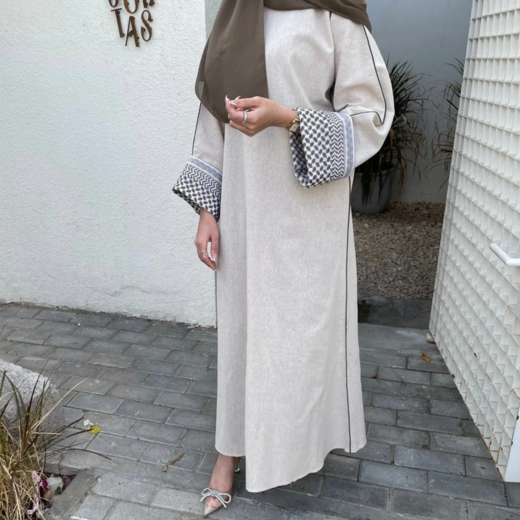 Palestine Keffiyeh Cotton Linen Closed Abaya Muslim Hijab Dress Ramadan Eid Arab Abayas for Women Dubai Luxury Islam Kaftan Robe