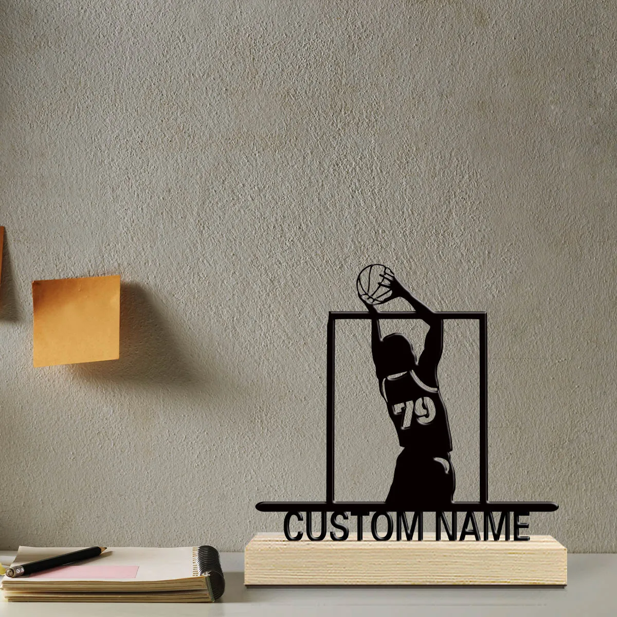 1pc Fashionable Personalized Custom Metal Statue Custom Name Equipped with A Wooden Base Modern Rural Home Desktop Decorations