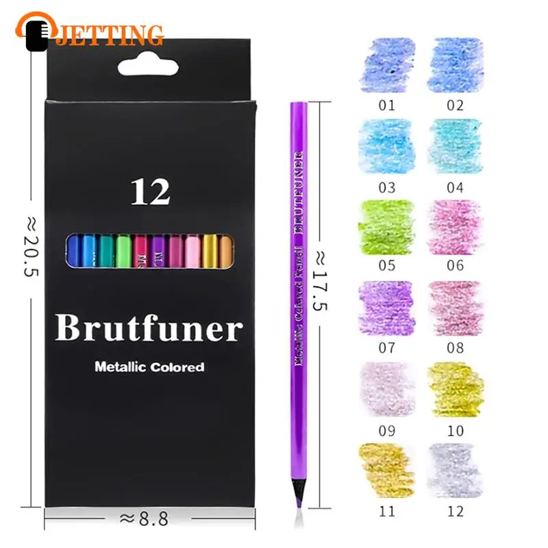 12 Color Metallic Colored Pencils Drawing Sketching Set Coloring Colour Pencils Profession Art Supplies For Artist